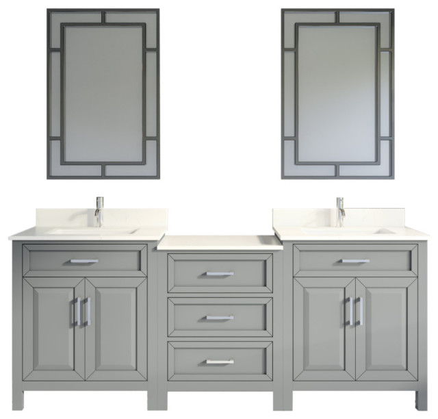 Terrence 84" Double Bathroom Vanity With Power Bar and Drawer Organizer Transitional