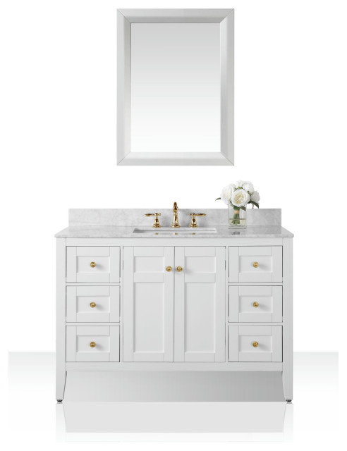 Maili 48" Bath Vanity Set, White With 28" Mirror With Gold Hardware, 48 ...