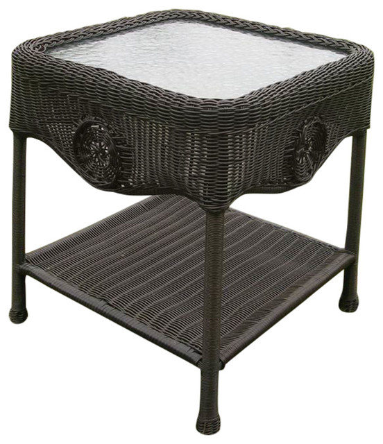 Wicker Glass Top Side Table Tropical Outdoor Side Tables by