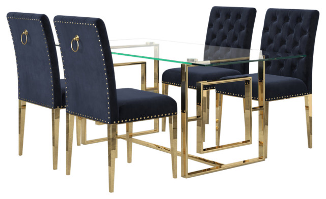 5-Piece Dining Set, Gold Table With Black and Gold Chair - Contemporary ...