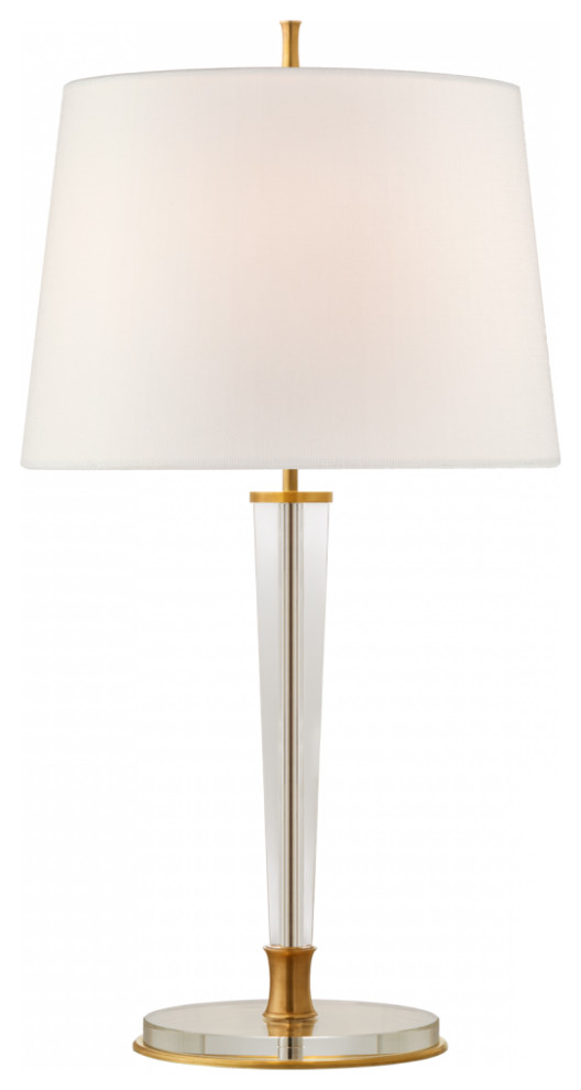 Lyra Table Lamp, 2-Light Hand-Rubbed Antique Brass, Crystal, Linen Shade, 31.5"H