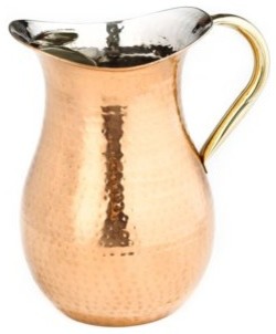 2"t. D" Cop. Hammered Water Pitcher, Brass Ice Guard & Handle