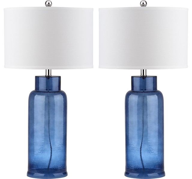 Safavieh Bottle Glass Table Lamps, Set of 2, Blue, White Shade