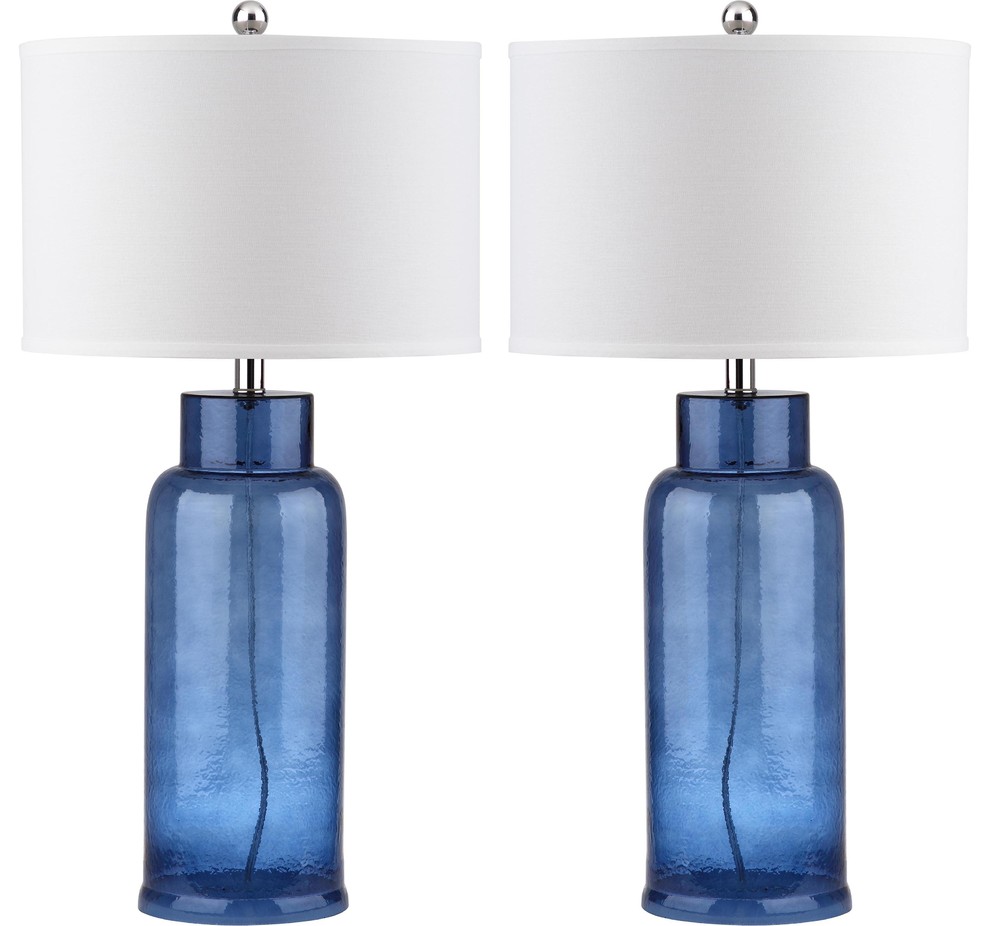 Safavieh Bottle Glass Table Lamps, Set of 2, Blue, White Shade