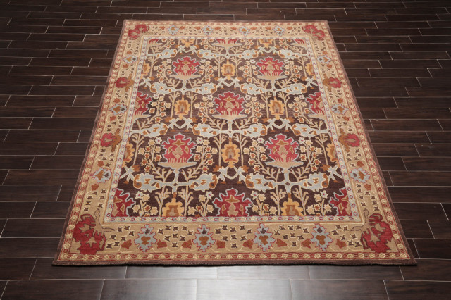 7'9''x9'9'' Hand Tufted Wool William Morris Oriental Area Rug Brown ...