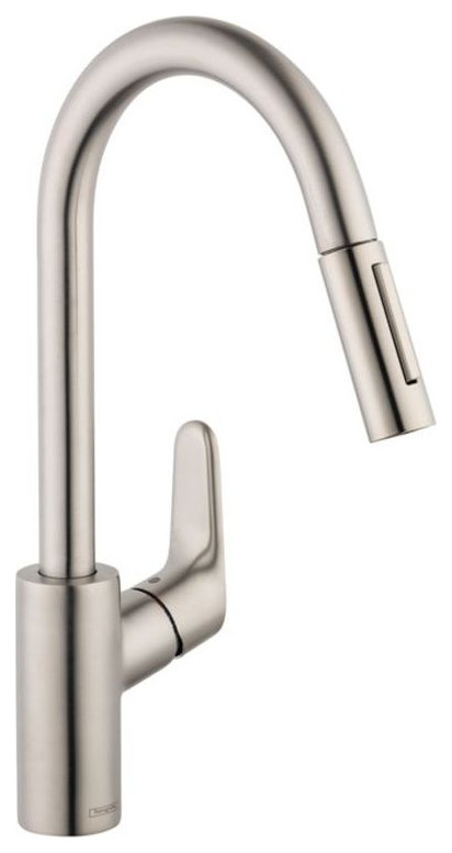 Hansgrohe Focus HighArc Kitchen Faucet, 2-Spray Pull-Down, 1.75 GPM, Steel Optic