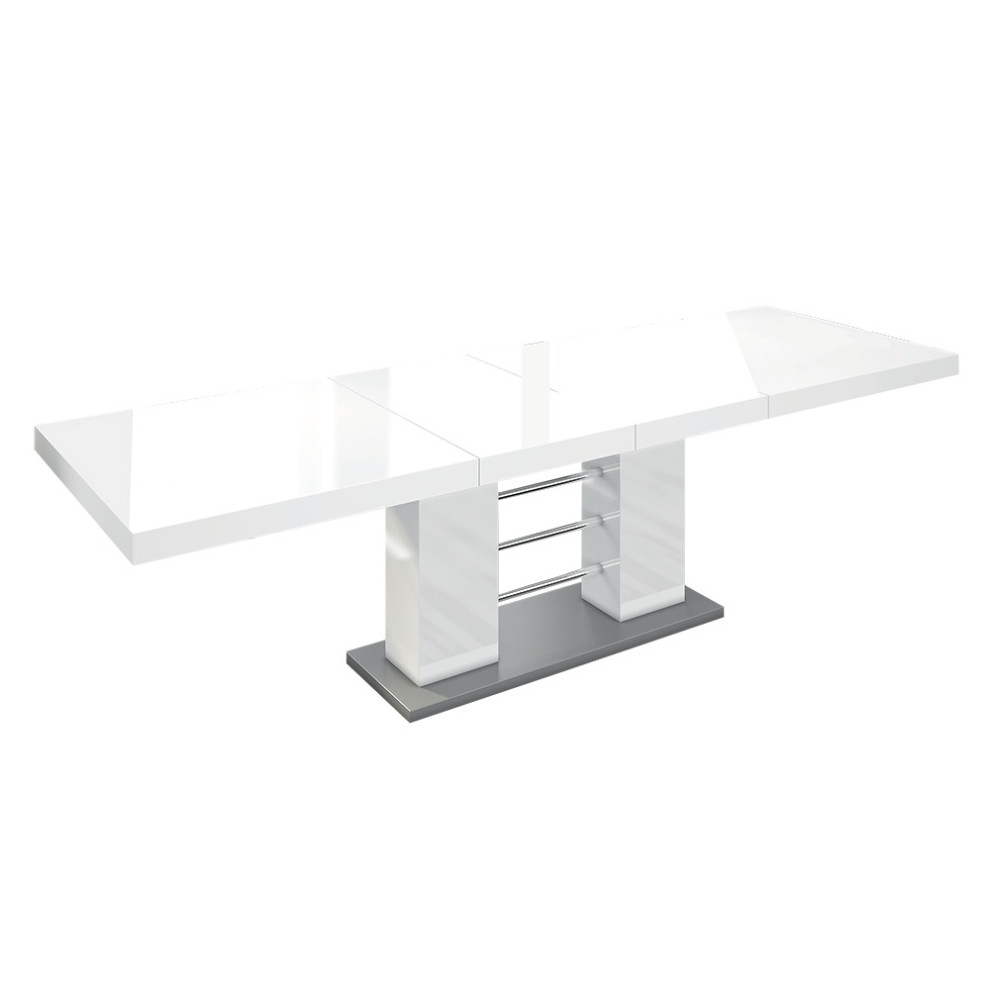 PINOSA High Gloss Dining Table with Extension, White /Grey Base
