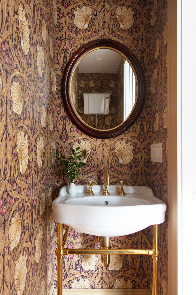 Example of an ornate powder room design in Boston