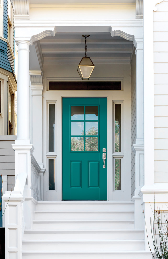 Masonite Fiberglass Entry Door in Teal Transitional Exterior