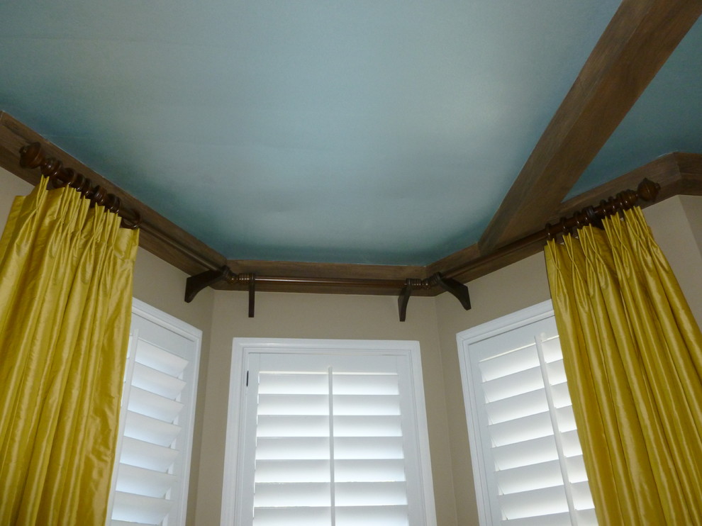Example of a huge transitional medium tone wood floor home design design with gray walls