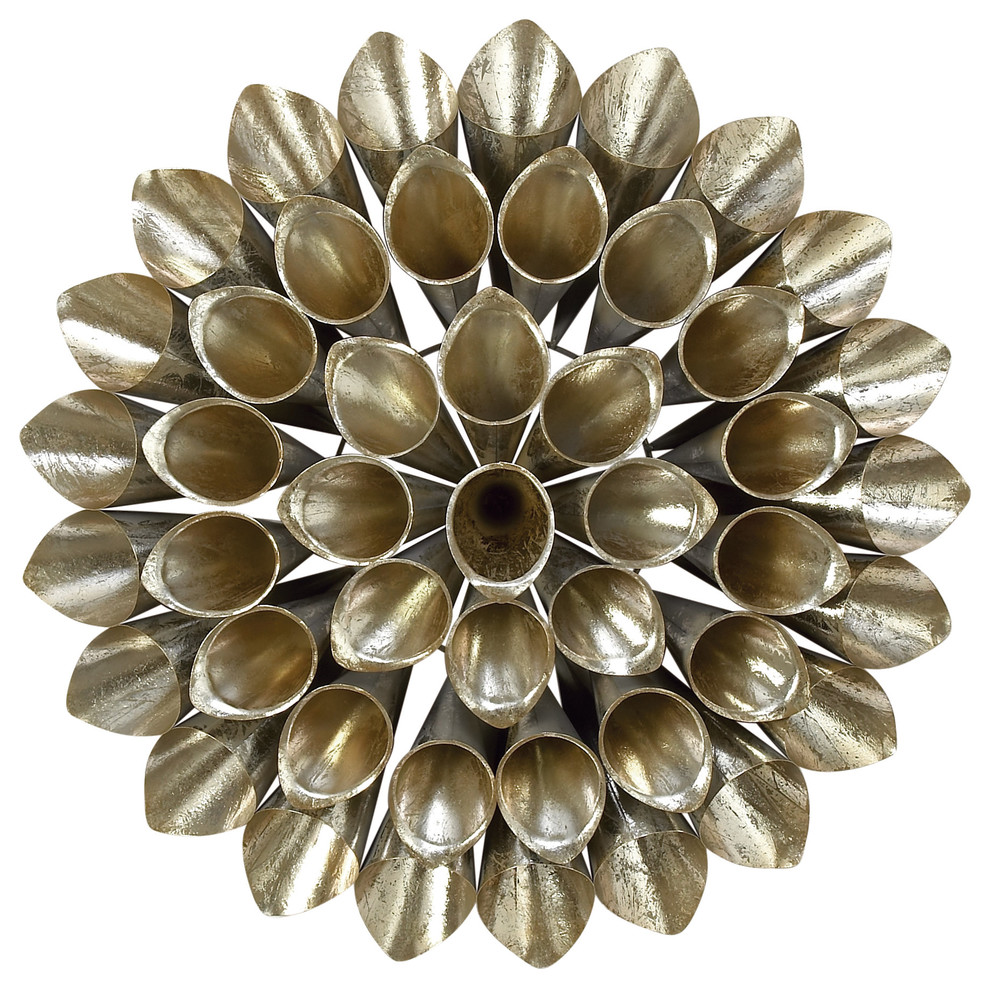 Large Round Metallic Gold Metal Floral Orb Wall Decor 32 X32 Contemporary Wall Sculptures By Brimfield May