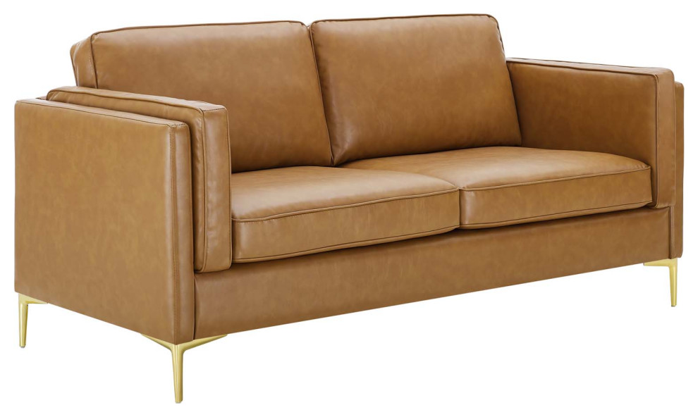 Kaiya Vegan Leather Sofa, Tan Contemporary Sofas by Homesquare Houzz
