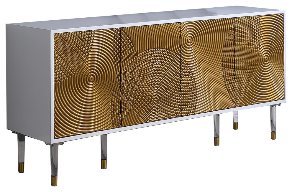 Dragos 65" White Lacquer With Bronze Ripples Sideboard
