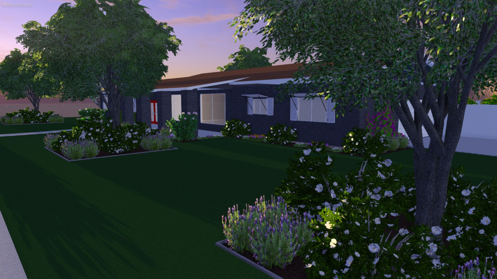 Esempio di un grande giardino minimalista esposto in pieno sole davanti casa in primavera con un ingresso o sentiero e pavimentazioni in cemento