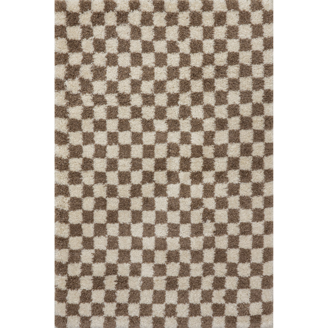 nuLOOM Adelaide Mid-Century Checkered Shag Area Rug, Beige 4' x 6'