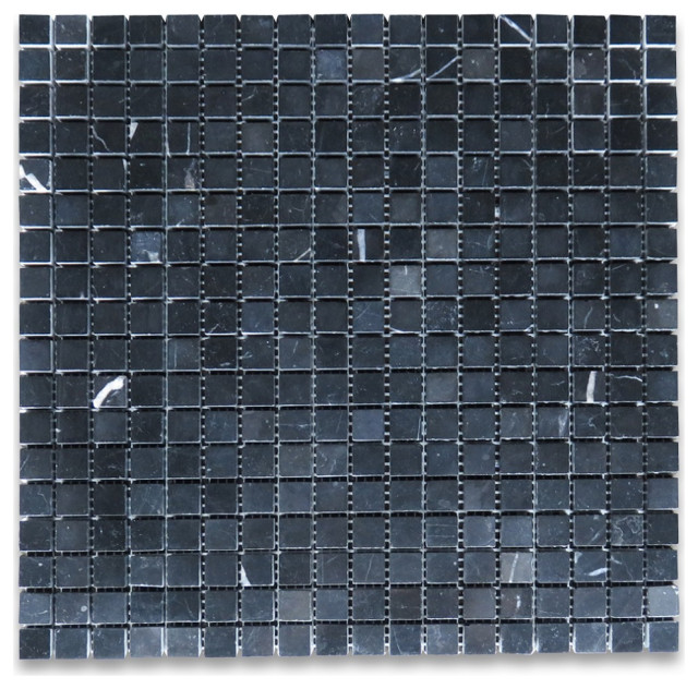 Nero Marquina Black Marble 5/8x5/8 Grid Square Mosaic Tile Polished, 1 sheet