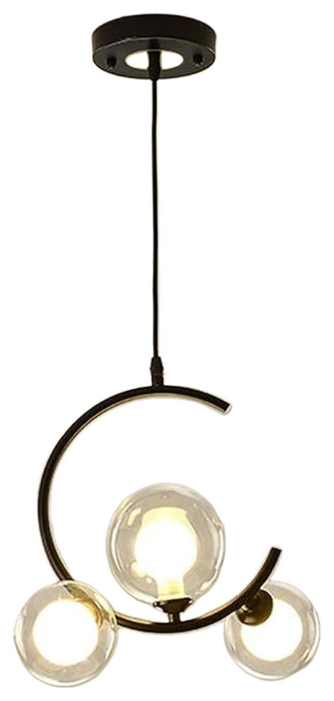 MIRODEMI® Sauze | Art Iron Chandelier with Ball-Shaped Ceiling Lights, Black, 1 Head - Single, Milky Glass, Cool Light