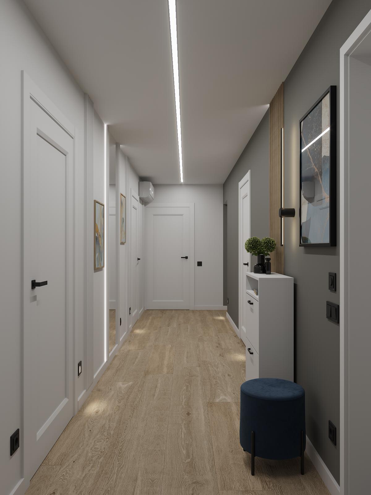 Визуализация дизайн-проекта квартиры 95 м кв, для пары с ребенком