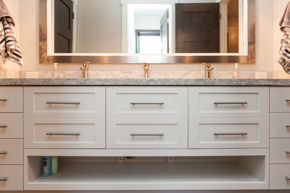 Photo of a large transitional bathroom in Salt Lake City with shaker cabinets and grey cabinets.