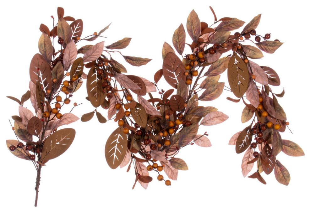 Vickerman 5' Artificial Light Brown Fall Berry and Wood Leaf Garland, 5