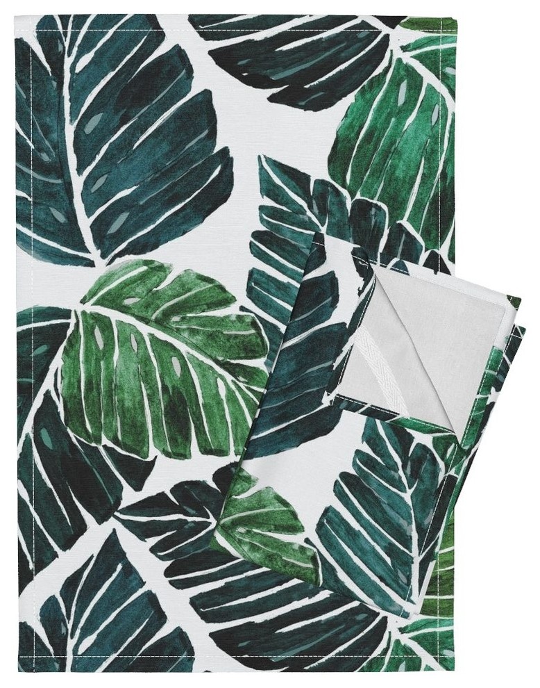 Green Tropical Linen Cotton Tea Towels, Set of 2
