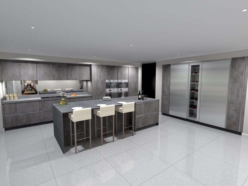 Dark Grey Kitchen In Open Plan Room