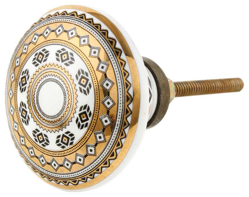 Set of Four Gold Black Ceramic Knob Traditional And