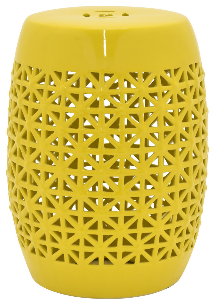 Plutus Brands Ceramic Plant Stand, Yellow Porcelain Asian Accent