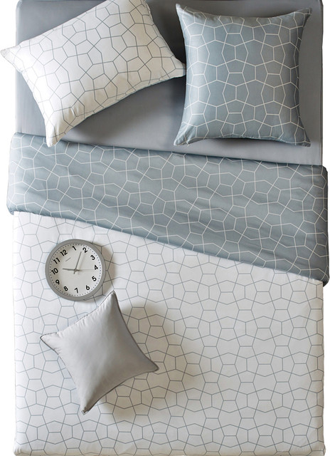 Reversible Modern White And Gray Duvet Cover Set Contemporary