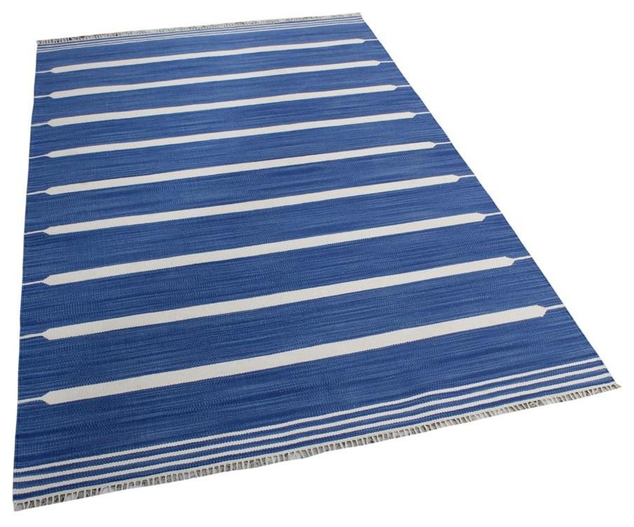 Blue Stripes Rug, Blue and White Coastal Floor Rugs by House of