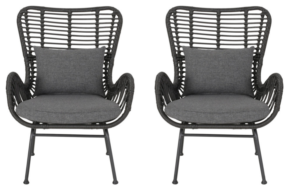 Crystal Outdoor Wicker Club Chairs With Cushions, Set of 2 Tropical