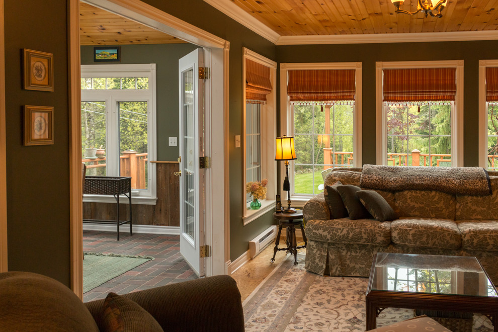 Traditional sunroom in Other with light hardwood floors and a standard ceiling.