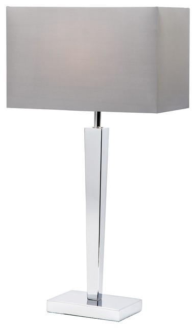 Moreto Modern Chrome Table Lamp With Grey Faux Silk Shade