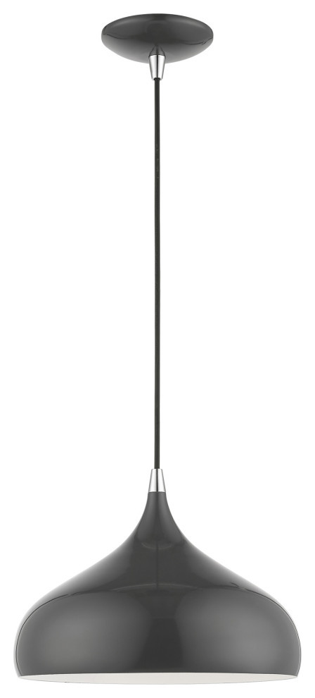 Amador 1 Light Shiny Dark Gray With Polished Chrome Accents Pendant
