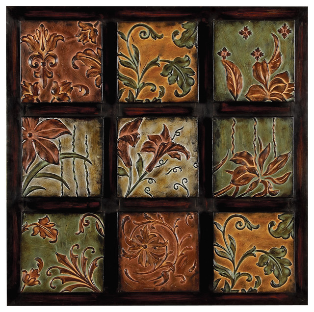 Traditional Wall Art traditional metal floral squares wall decor - farmhouse - metal Traditional Wall Art traditional metal floral squares wall decor - farmhouse - metal