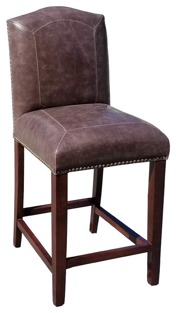Leather Counter Stool Antique Brown Transitional Bar Stools And