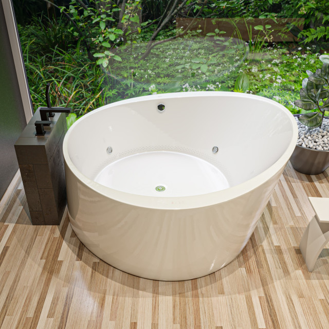 6 Foot Round Free Standing Acrylic Air Bubble Bathtub - Contemporary
