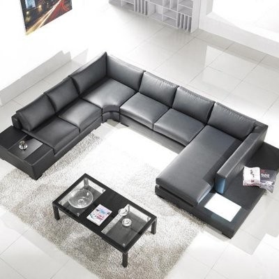 Tosh Furniture Modern Leather Sectional Sofa with Built-in Light