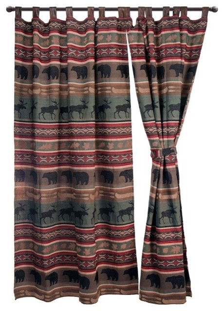Backwoods Black Bear Striped Drapes Rustic Curtains By Carstens