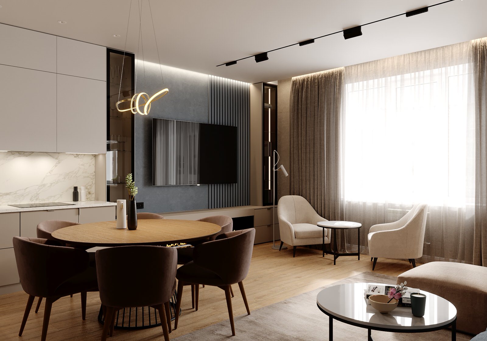 Дизайн кухни-гостиной в таунхаусе в Новосибирске