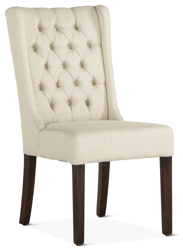 Chloe Dining Chair, OffWhite/Dark Brown, Set of 2 Transitional