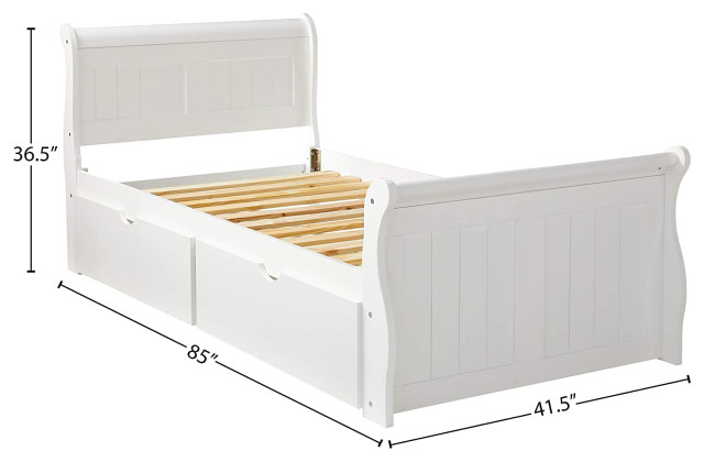 Transitional Panel Design Sleigh Twin Size Bed, White