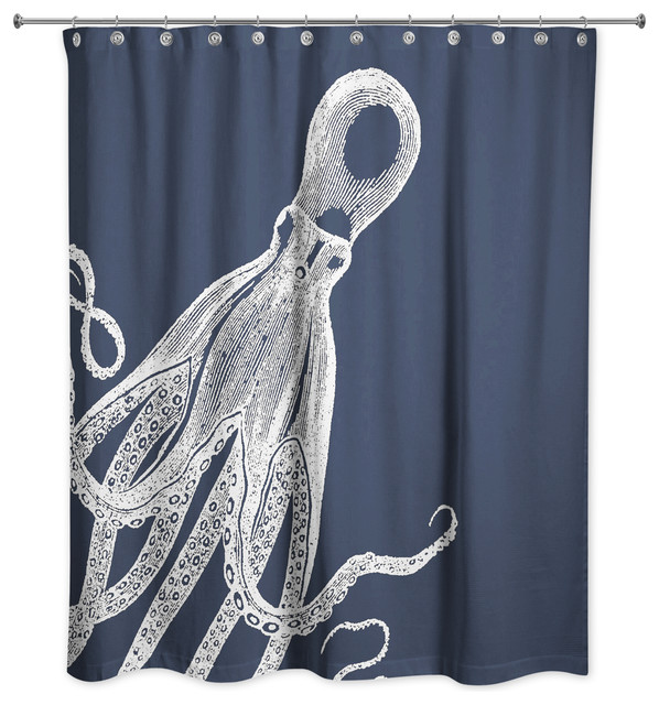 Octopus Shower Curtain Beach Style, Octopus Shower Curtain Hooks