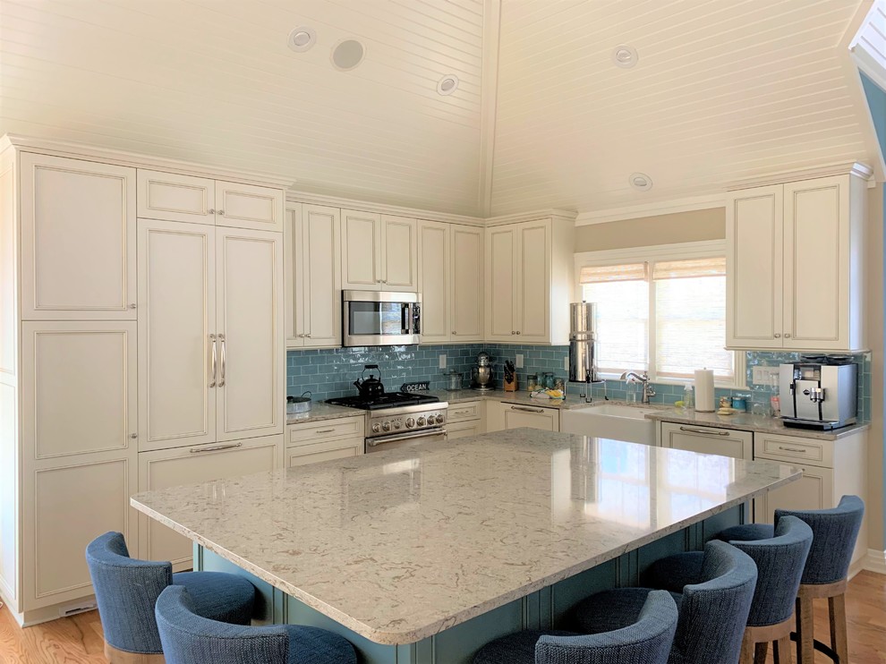Large beach style kitchen photo