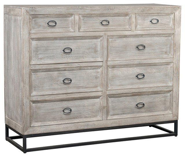 Marabella Solid Wood Whitewash 9 Drawer Dresser Farmhouse