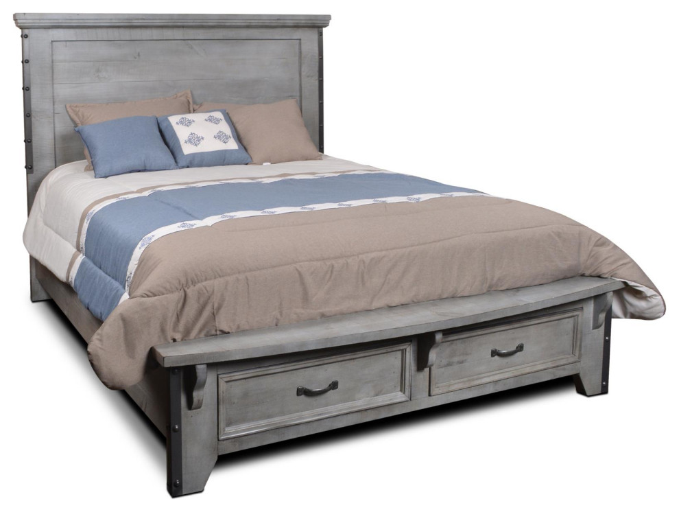 Bandit Bed Grey, King French Country Platform Beds by FoxDen