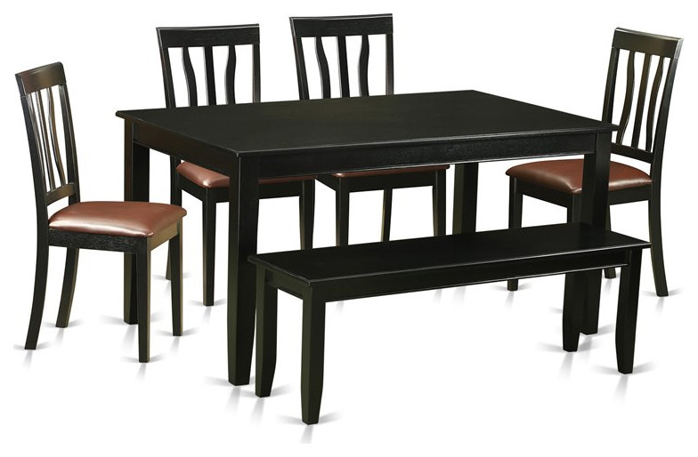 East West Furniture Dudley 6piece Traditional Wood Set in Black Transitional Dining