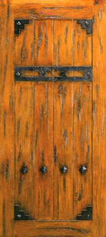 Single Door Exterior Knotty Alder, V-Grooved, Clavos, Straps