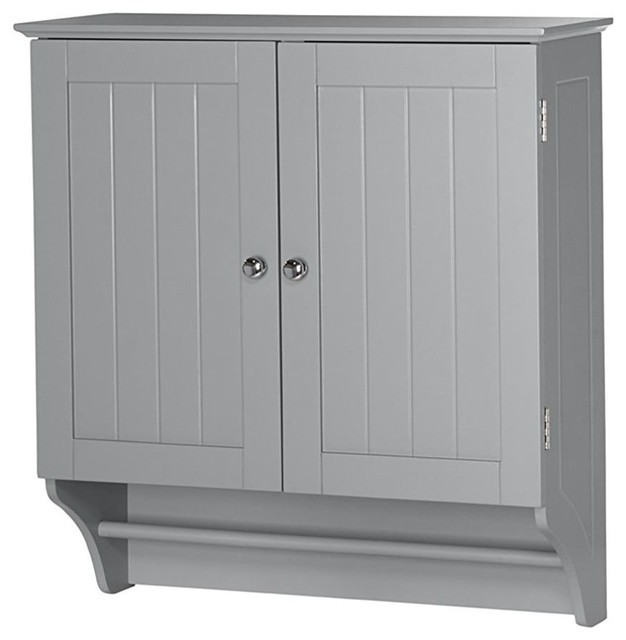 Gray 2-Door Bathroom Wall Cabinet with Towel Bar - Transitional ...