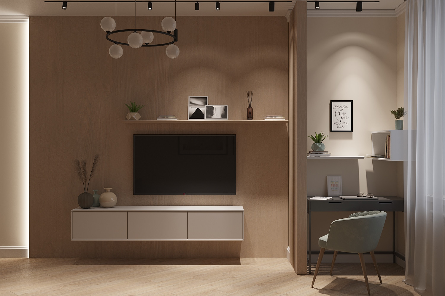 Кухня-гостиная в натуральных тонах